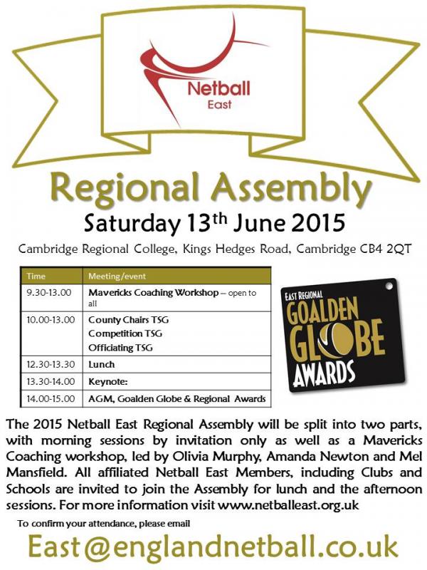 Netball East Regional Assembly flyer 2015